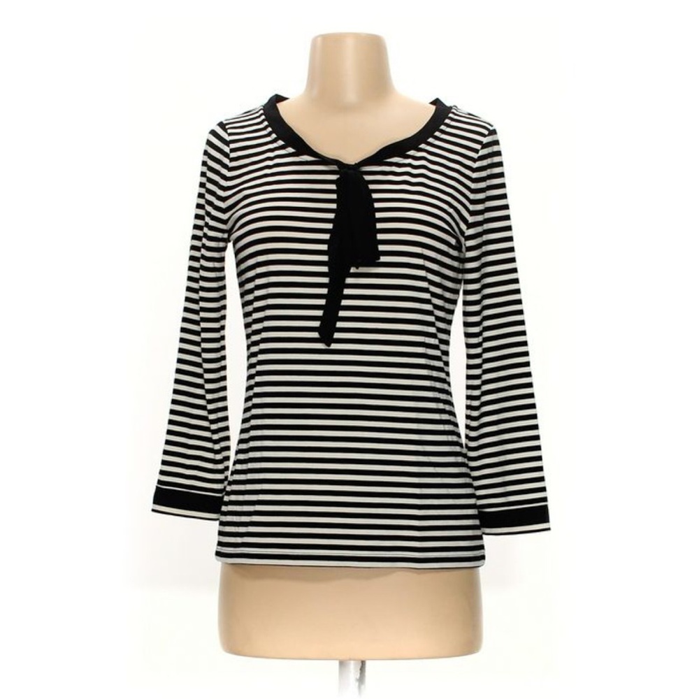 Talbots Tie Neck 3/4 Sleeve Striped Causal Shirt M - Picture 15 of 15